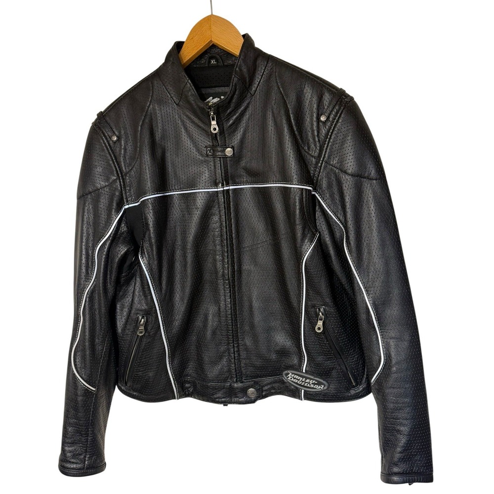 Harley-Davison Perforated Black Leather Motorcycle Jacket Women's XL